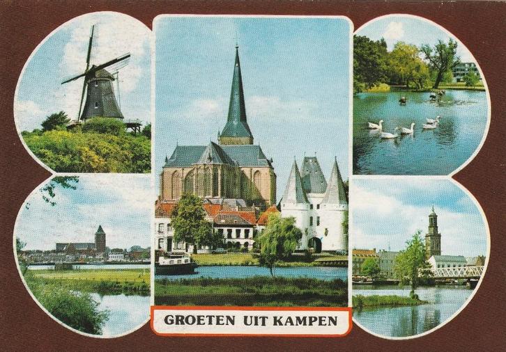 KAMPEN Molen Kerk Vijver Brug Groeten, Verzamelen, Ansichtkaarten | Nederland, Ongelopen, Overijssel, 1960 tot 1980, Verzenden