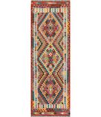 Kilim Loper - Handgeweven Wol - 248x84 cm, Rechthoekig, Rood, Nieuw, 200 cm of meer
