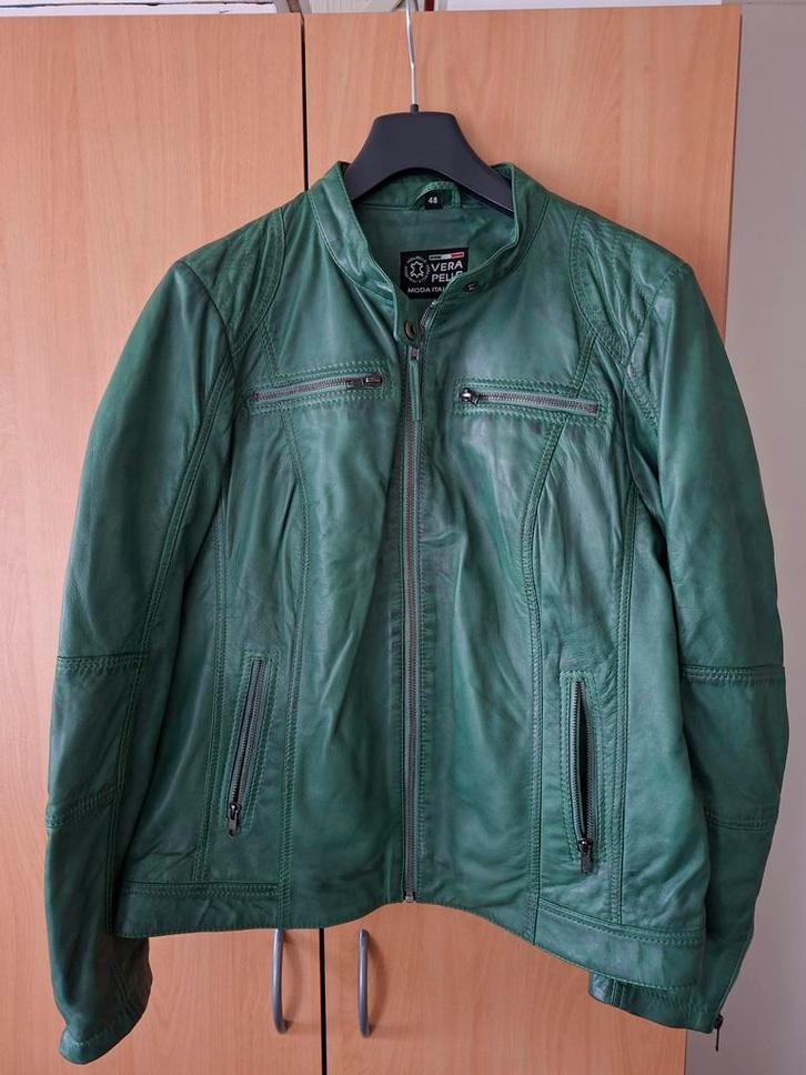Groene Leren Jas - Nieuw - Maat 40/42, Kleding | Dames, Jassen | Zomer, Nieuw, Maat 38/40 (M), Groen, Ophalen of Verzenden