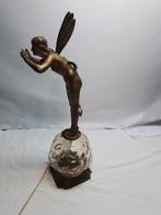 Brons engel, elfje met lamp., Antiek en Kunst, Ophalen of Verzenden