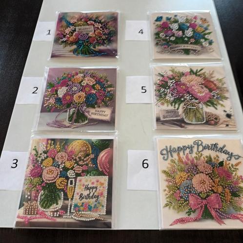 Diamond painting kaarten Happy Birthday Bloemen, Hobby en Vrije tijd, Kaarten | Zelfgemaakt, Nieuw, Ophalen