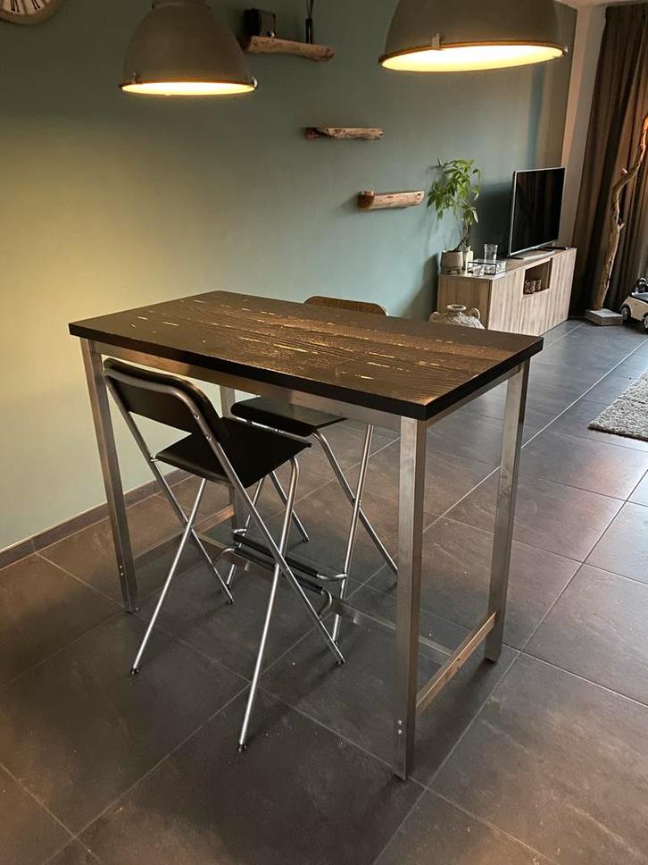 Bartafel met 2 barkrukken, Huis en Inrichting, Tafels | Statafels, Gebruikt, Ophalen