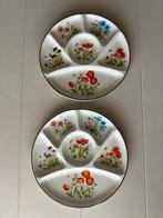 Twee vintage/retro Wild flowers fondue/gourmet borden, Ophalen of Verzenden
