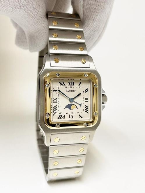 Cartier Santos Galbee LM Moonphase Staal/Goud Quartz 11990, Sieraden, Tassen en Uiterlijk, Horloges | Heren, Zo goed als nieuw