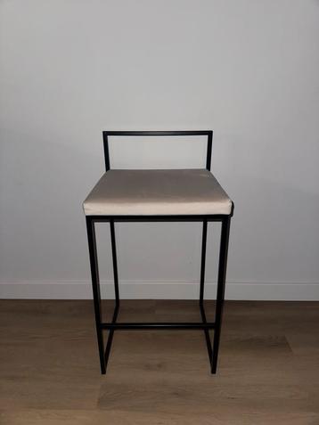 3 x Barkruk met Rugleuning - Zwart/Beige Fluweel beschikbaar voor biedingen