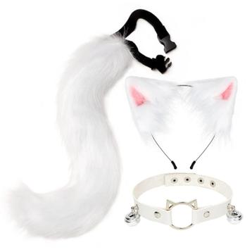 Witte Vossenstaart Oren En Halsband Furry Fursuit Staart beschikbaar voor biedingen