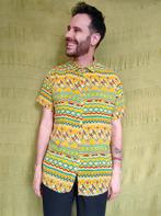 Vintage overhemd / shirt / print / geel / medium / M /, Albert Cuypstr 168a, Geel, Vintage, Hippiegalorevintage@gmail.com