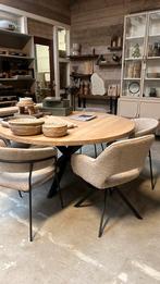 Eettafel 150cm diameter massief eiken skilt, Huis en Inrichting, 100 tot 150 cm, Rond, Nieuw, Ophalen of Verzenden