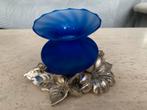 Blauwe vaasje potje sierstuk zilver kleur met blauw Art, Antiek en Kunst, Antiek | Glas en Kristal, Ophalen of Verzenden