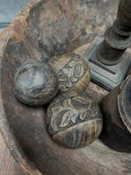 Set (3 stuks) houten decoratie ballen bloem sober sleets, Huis en Inrichting, Woonaccessoires | Overige, Ophalen of Verzenden