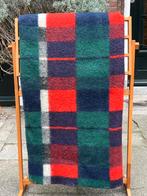 Vintage deken scheerwol Hollands glorie ruit blauw rood groe, Ophalen of Verzenden, Gebruikt