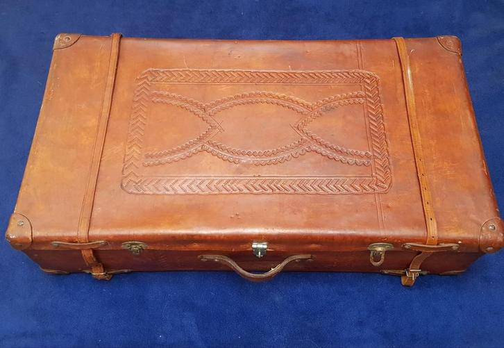 Unieke vintage grote leren koffer voor oldtimer, Sieraden, Tassen en Uiterlijk, Koffers, Gebruikt, Leer, Ophalen of Verzenden