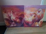 Roze Kippen Schilderijen - Set van 2, Ophalen of Verzenden