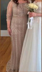 Lichtbeige gala jurk met steentjes en kralen, Maat 38/40 (M), Galajurk, Verzenden, Beige