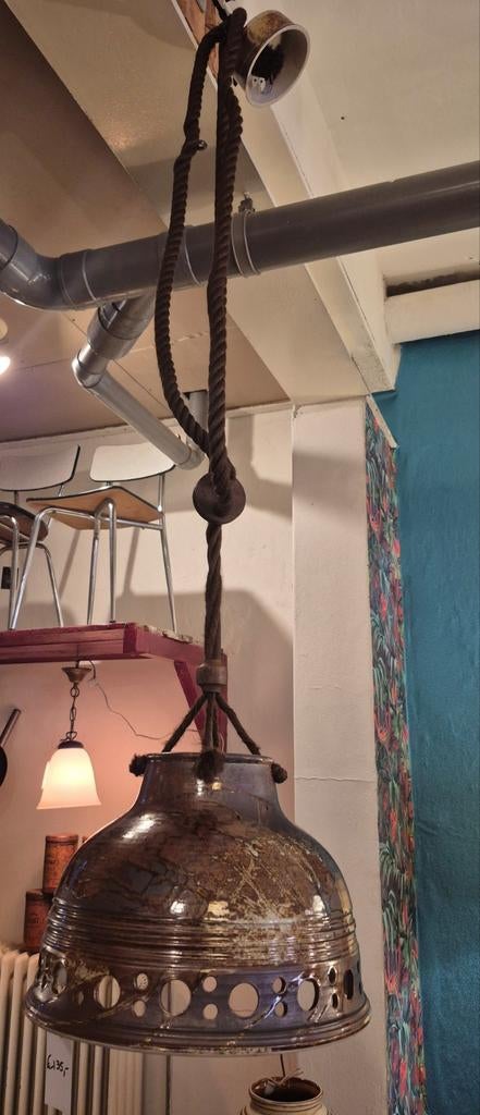 Deense keramische hanglamp met touw, Ophalen of Verzenden, Gebruikt, Vintage, Minder dan 50 cm