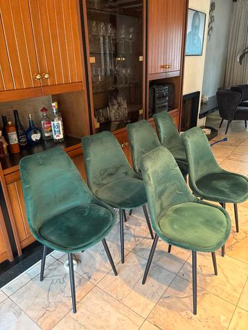 6 Mooie Groene Velvet Stoelen - Schoon! beschikbaar voor biedingen