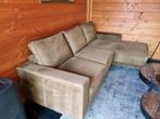 Zgan groen velourse hoek loungebank, Ophalen, Zo goed als nieuw, Stof, Lounge hoekbank
