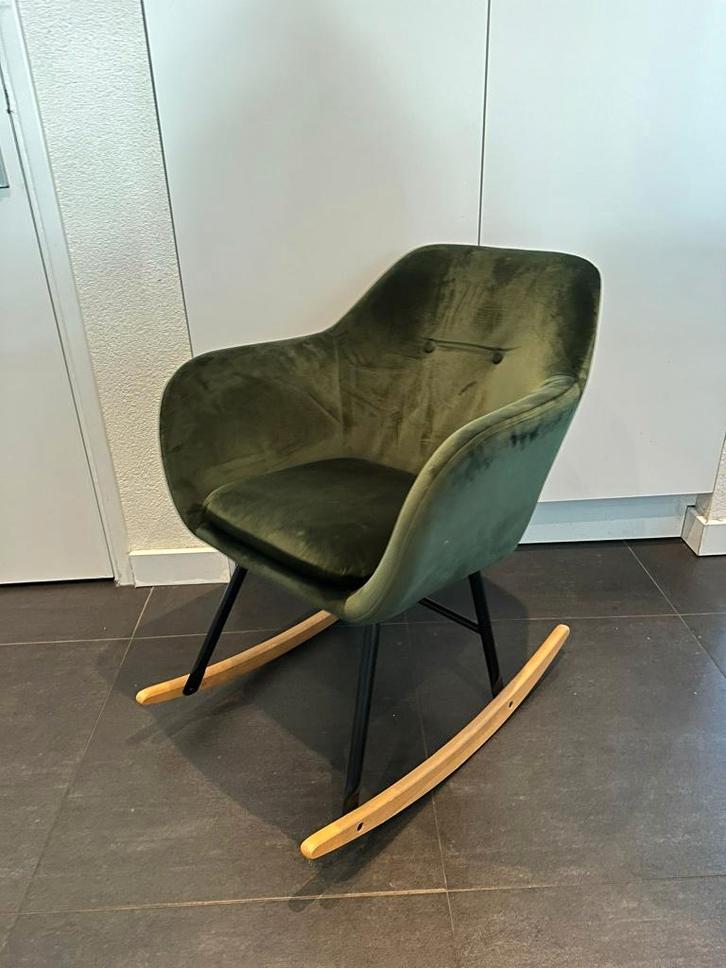 Schommelstoel - velvet groen, Huis en Inrichting, Stoelen, Zo goed als nieuw, Eén, Stof, Overige kleuren, Ophalen
