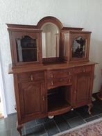 kast antiek eiken 4 lade 4 deur, 2 met glas, los bovenstuk, Antiek en Kunst, Ophalen