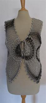 Bruin/grijs gehaakt gilet/hesje/top! L, Kleding | Dames, Verzenden, Maat 42/44 (L), Zo goed als nieuw, Zonder mouw