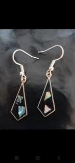 Vintage oorbellen Abalone en Onyx  Alpaca Mexico, Ophalen of Verzenden, Zo goed als nieuw, Zwart, Overige materialen