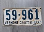 Kentekenplaat 1937 Vermont USA Nummerplaat Nummerbord, Ophalen of Verzenden, Gebruikt, Auto's