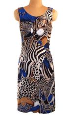 Escada jurkje, jurk, blauw/safari, Mt. S, Escada, Zo goed als nieuw, Maat 36 (S), Boven de knie