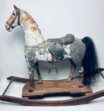 Antiek houten trekpaard op slede textiel leer eind 19e eeuw, Ophalen of Verzenden