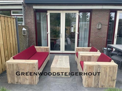 Steigerhout Loungebank Loungestoel Loungeset Tuinmeubelen, Tuin en Terras, Tuinsets en Loungesets, Zo goed als nieuw, Loungeset