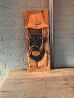 Houten Wanddecoratie Man met Hoed, Antiek en Kunst, Kunst | Beelden en Houtsnijwerken, Ophalen of Verzenden