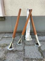 4 tafelpoten teakhout en staal, Huis en Inrichting, Tafelonderdelen, Ophalen, 50 tot 100 cm, 50 tot 100 cm, Zo goed als nieuw