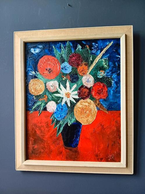 Abstract bloemstilleven,gesigneerd Jeu?Smeets?, Antiek en Kunst, Kunst | Schilderijen | Abstract, Ophalen of Verzenden