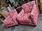 Fauteuils set van 2 romantische brocante rood wit klassiek, Ophalen, Gebruikt, Vintage, 75 tot 100 cm