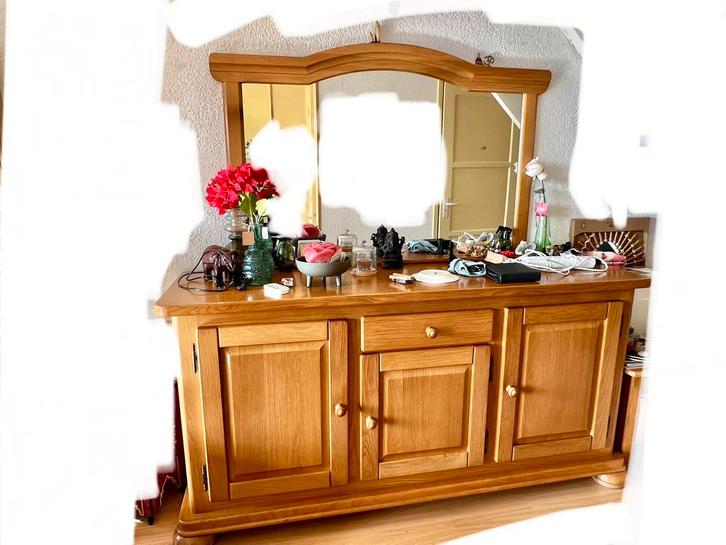 Licht Eiken Dressoir met Spiegel, Huis en Inrichting, Kasten | Dressoirs, Gebruikt, 150 tot 200 cm, 50 tot 75 cm, Met lade(s)