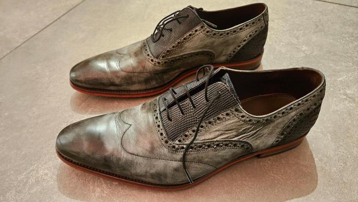 Floris van Bommel lage herenschoen antraciet maat 44 - 9 1/2, Kleding | Heren, Schoenen, Zo goed als nieuw, Veterschoenen, Overige kleuren