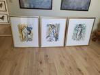 3 Kunstwerken van Winkel - Aquarel & Ets - Ingelijst, Antiek en Kunst, Ophalen