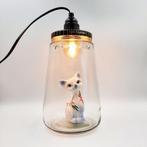 Kesbekelamp met vintage kattenbeeldje | Glazen hanglamp, Ophalen of Verzenden, Glas, Industrieel stoer, Minder dan 50 cm