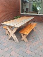 Tafel met twee bankjes, Tuin en Terras, Picknicktafels, Ophalen, Gebruikt, Rechthoekig, Hout