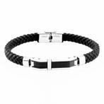 Zwart Gevlochten Echt Leer Armband met RVS-Plaat, Staal, Birgitta-Gracht 33, 6465 EL Kerkrade, Nederland, Verzenden, Nieuw