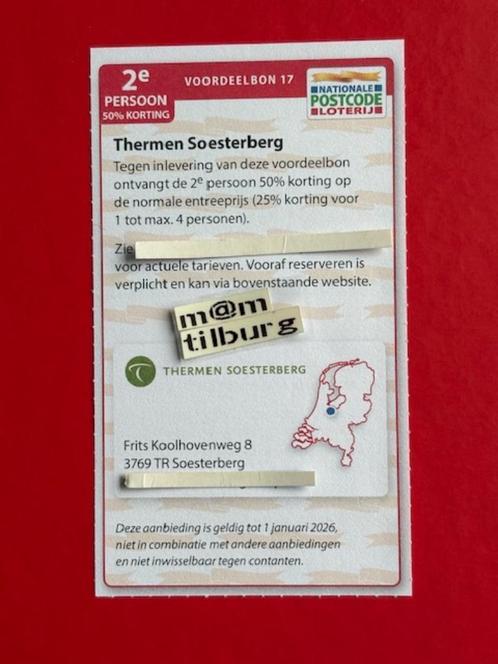 Voordeelbon 17 Thermen Soesterberg 2e persoon 50% korting, Tickets en Kaartjes, Kortingen en Cadeaubonnen, Drie personen of meer