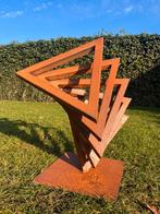 Modern stalen tuinbeeld – geometrische sculptuur roest-look, Ophalen of Verzenden, Nieuw, Metaal, Abstract beeld