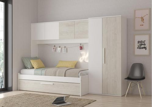 Artik 1-persoonsbed met slaaplade en brugkast - Wit/cascina, Kinderen en Baby's, Kinderkamer | Bedden