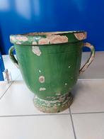 Antieke Castelnaudary Pot/Vaas - Groen Glazuur, Ophalen, Gebruikt, Rond, Tuin
