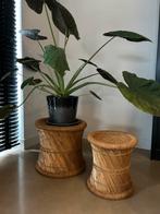 Rotan met jute poef / plantentafel / bijzettafel set met j, Ophalen, Zo goed als nieuw