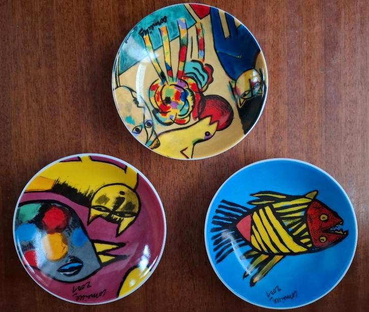 3 Corneille schaaltjes L'antour du chat bleu/vis/vogel+kat, Huis en Inrichting, Keuken | Servies, Gebruikt, Schaal of Schalen