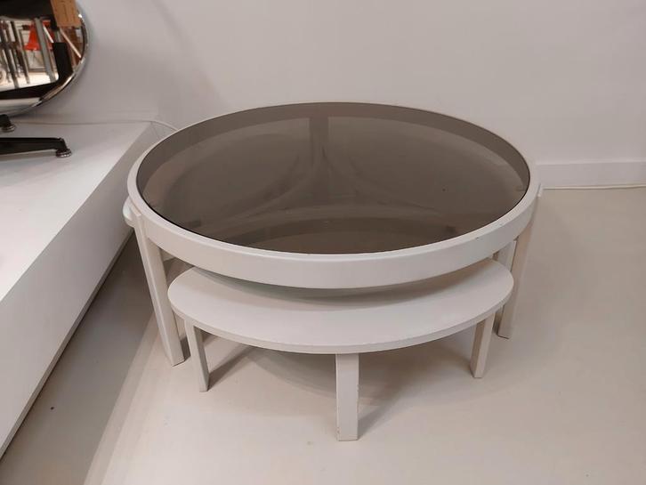 Vintage space age salontafel bijzettafel rookglas tafel, Huis en Inrichting, Tafels | Salontafels, Zo goed als nieuw, Minder dan 50 cm