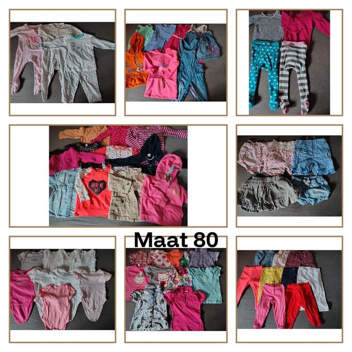 Bananendoos vol meisjeskleding maat 80 - €35, Kinderen en Baby's, Babykleding | Maat 80, Gebruikt, Meisje, Nacht- of Onderkleding