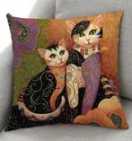 Nieuw, kussenhoes, 2 poezen met paarse bloem. 45-45 cm, Huis en Inrichting, Ophalen of Verzenden, Nieuw, Overige kleuren, Vierkant