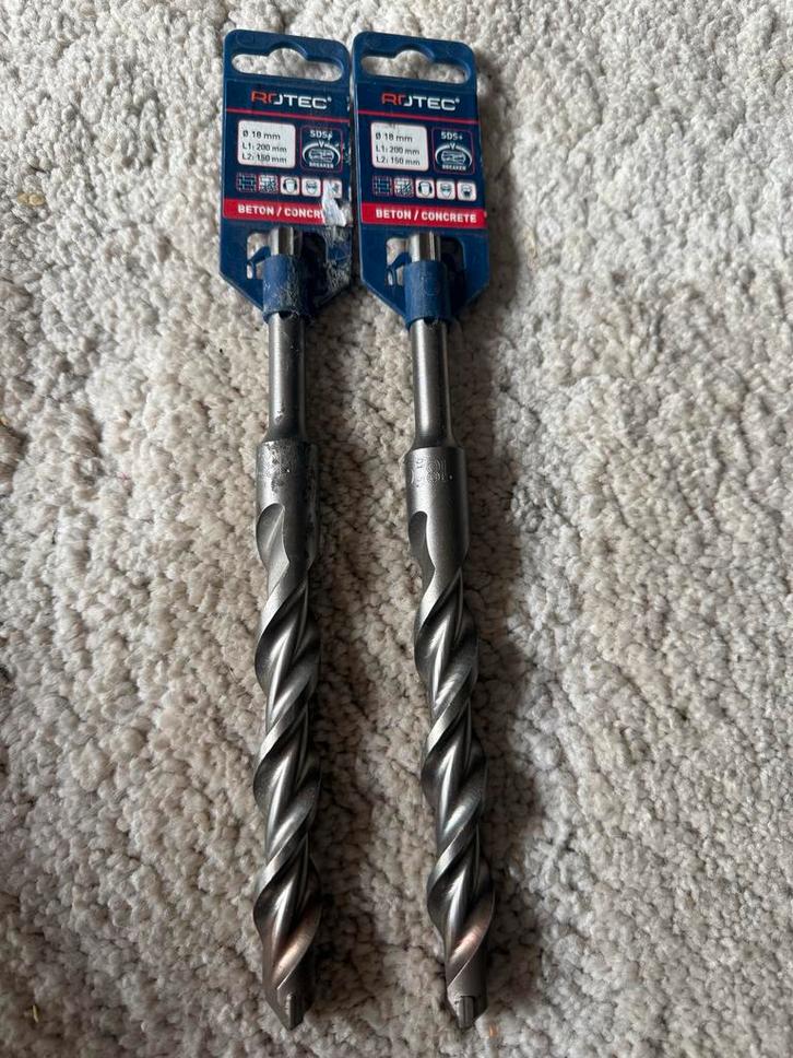 Rotec SDS-plus betonboren Ø18mm (2 stuks) - Nieuw!, Doe-het-zelf en Verbouw, Gereedschap | Boormachines, Nieuw, Boor- en/of Breekhamer