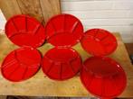 6 vintage rode fondueborden, aardewerk, Ophalen of Verzenden, Zo goed als nieuw, Bord(en), Effen